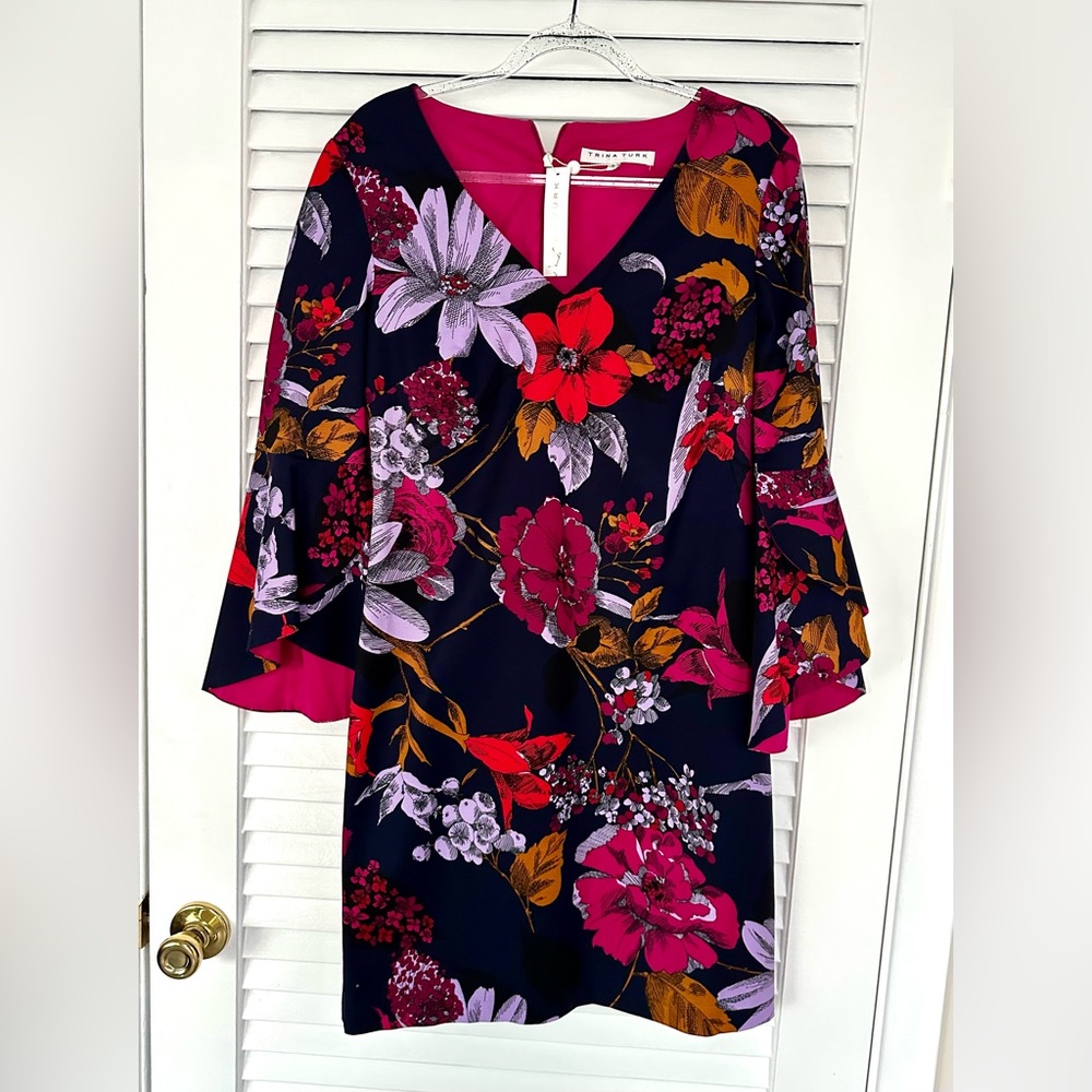 Trina Turk Multicolor Floral Long Sleeve Cocktail Dress